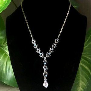 Silver-Tone & Blue Crystal Y Necklace
